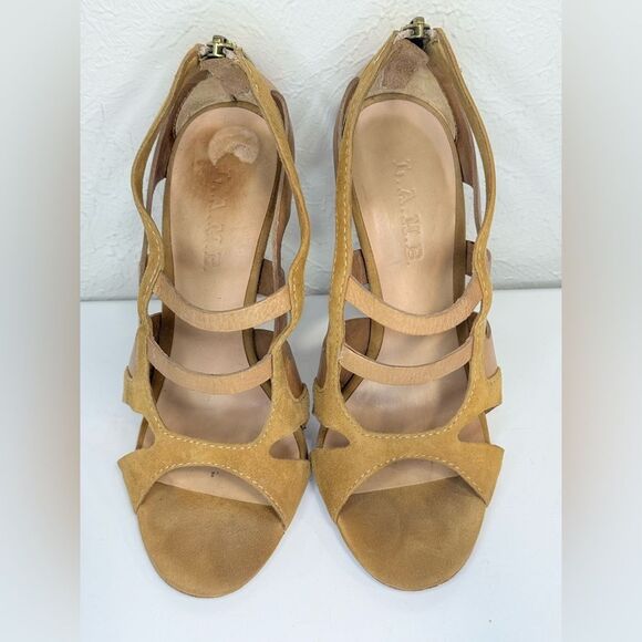L.A.M.B. Dominica Tan Peep-Toe Gold Heel size 7 - Picture 2 of 6